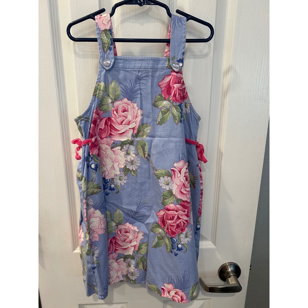 Baby Lulu Girls Blue Pink‎ Rose Floral Pinafore Dress Velvet Bows k7023